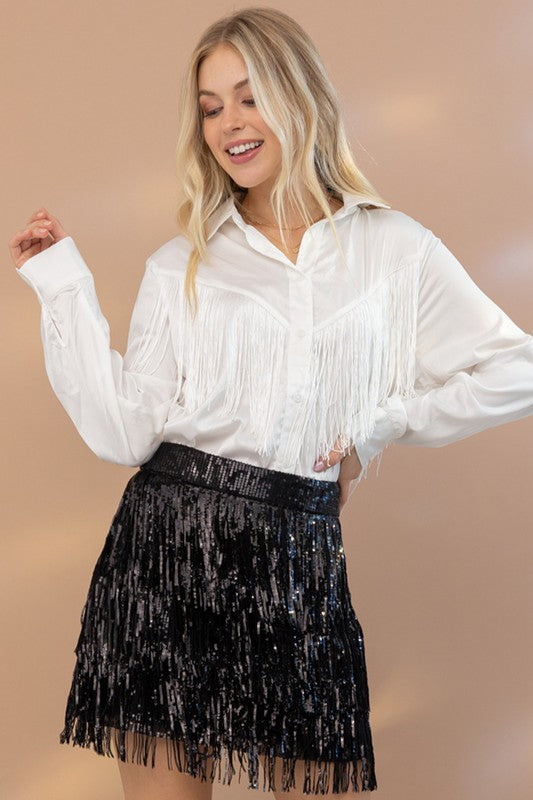 Satin Fringe Blouse