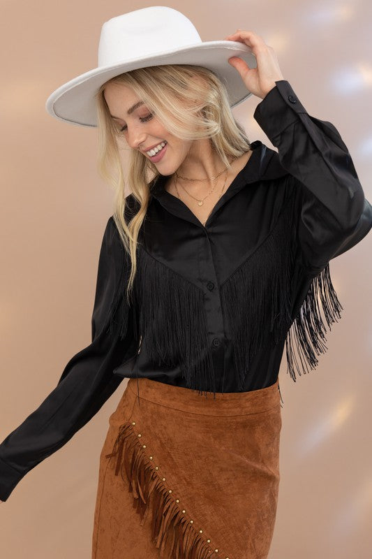 Satin Fringe Blouse