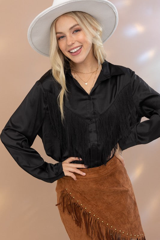 Satin Fringe Blouse