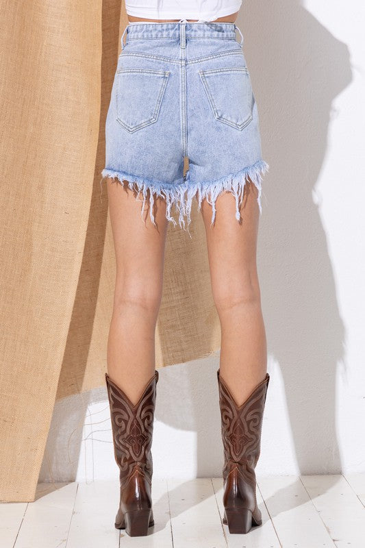 Gem Rhinestone Fringe Denim Shorts