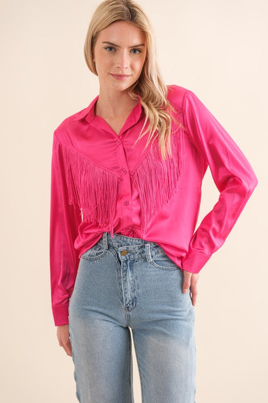 Satin Fringe Blouse