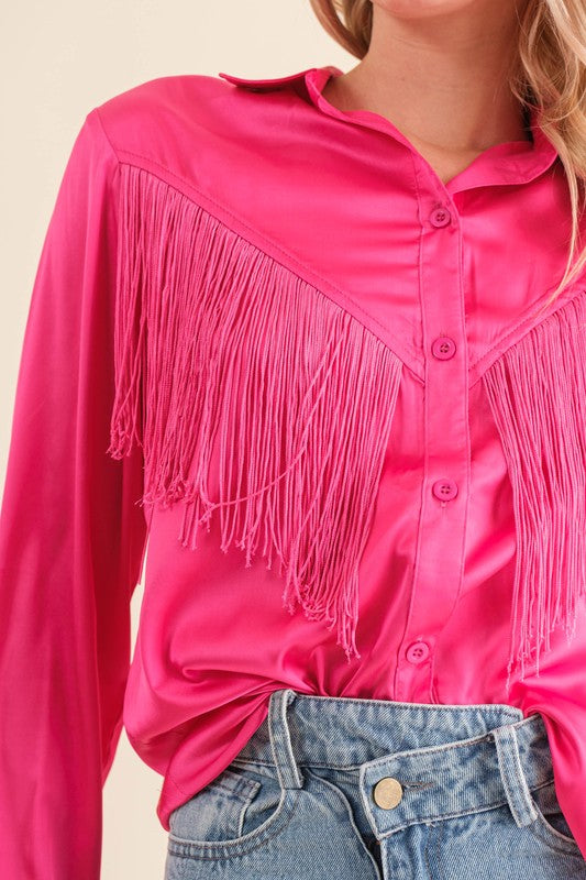 Satin Fringe Blouse