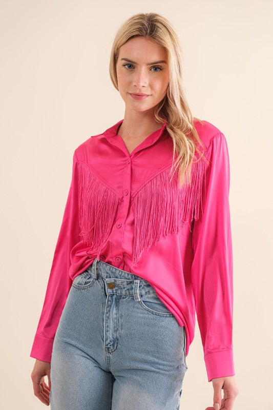 Satin Fringe Blouse