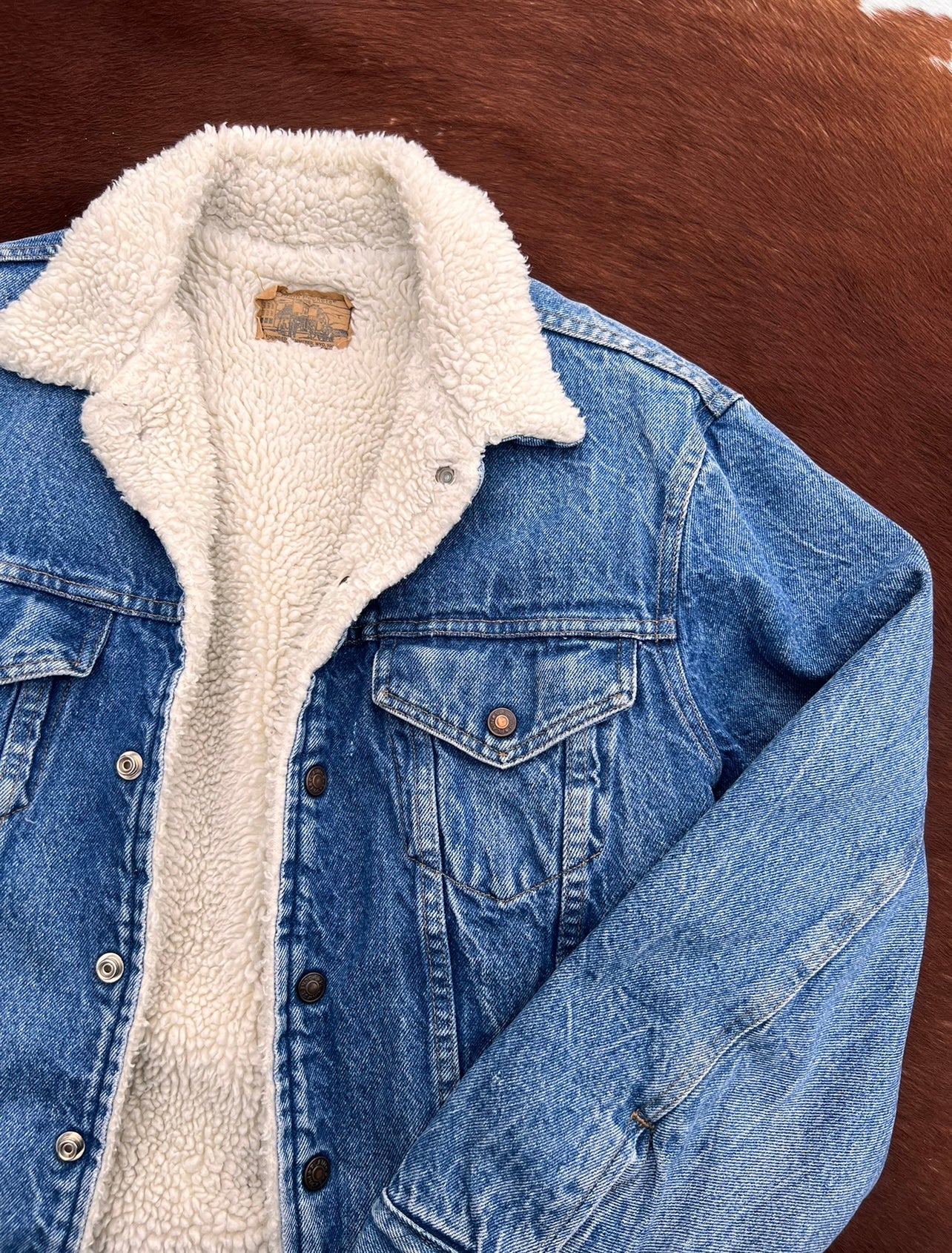 Vintage Plains Pockets Denim Sherpa Lined Jacket