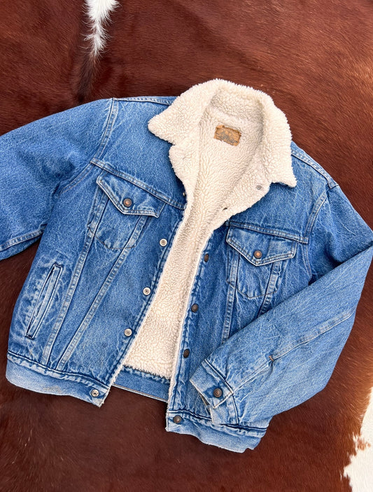 Vintage Plains Pockets Denim Sherpa Lined Jacket