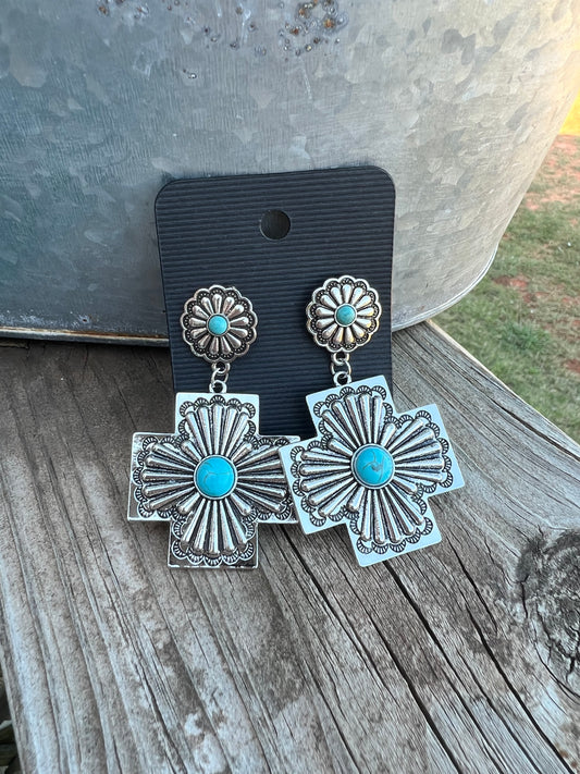 Square-Cross Turquoise Earrings